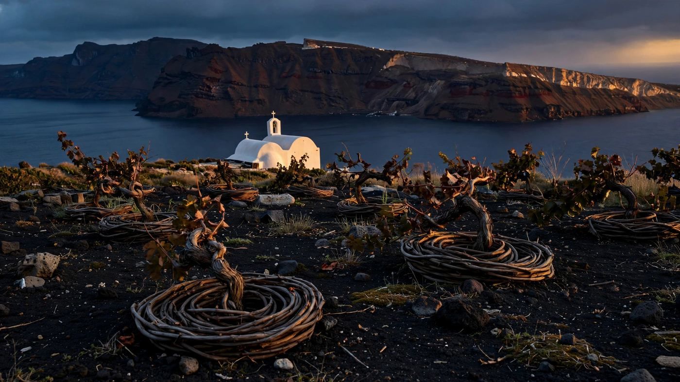 Santorini, Greece — editorial wine landscape photography